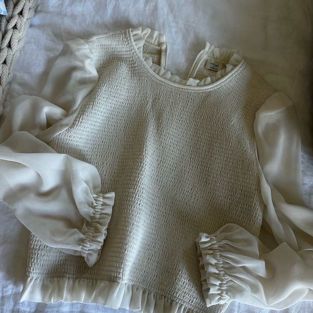 Wilfred Cream Blouse with Sheer Sleeves - Aritzia SZ Small